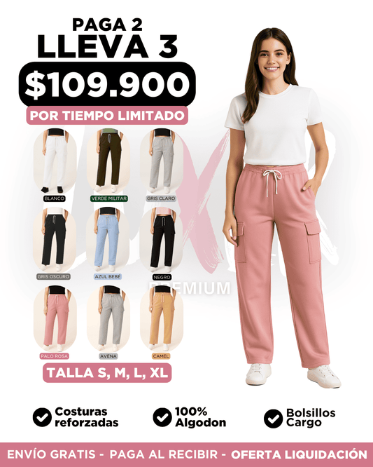 JOGGER BOTA RECTA CARGO DAMA - PAGA 2 LLEVA 3